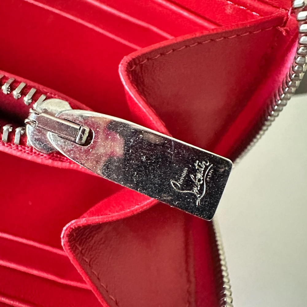 Christian Louboutin RARE COLOR Neon Pink Studded Wallet zip Card Holder - Picture 10 of 13